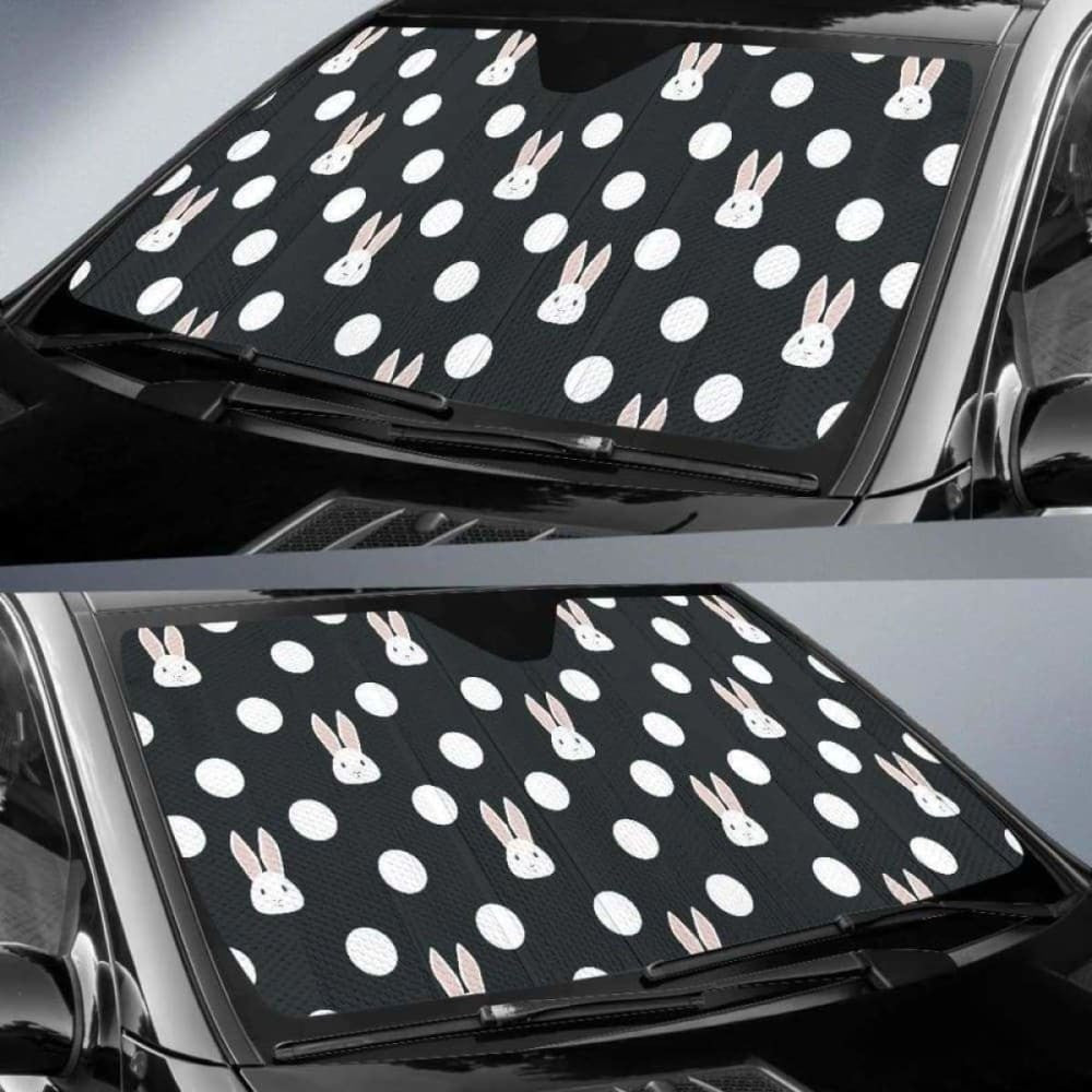 Cute White Rabbit Polka Dots Black Background Car Auto Sun Shades