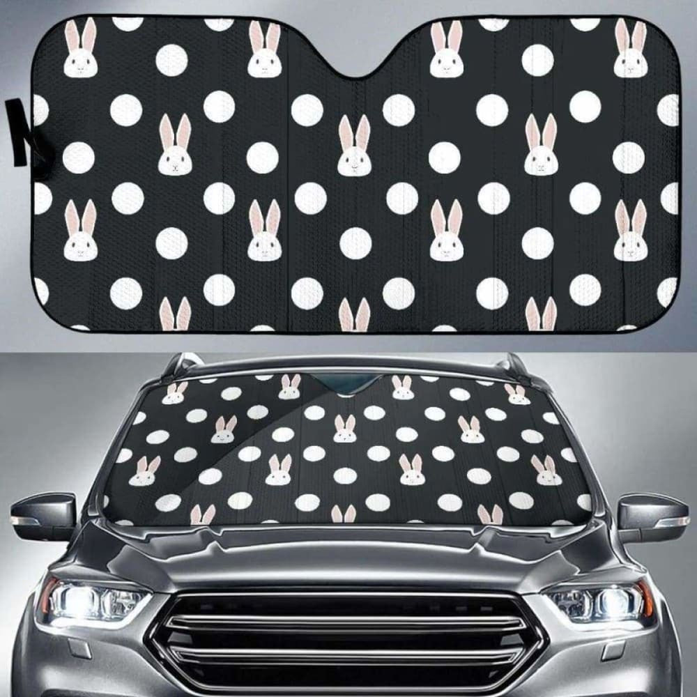 Cute White Rabbit Polka Dots Black Background Car Auto Sun Shades
