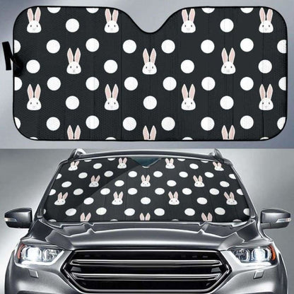Cute White Rabbit Polka Dots Black Background Car Auto Sun Shades