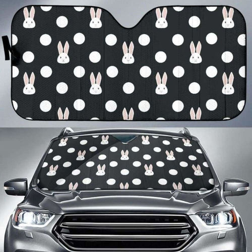 Cute White Rabbit Polka Dots Black Background Car Auto Sun Shades