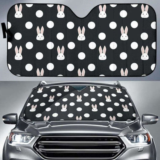Cute White Rabbit Polka Dots Black Background Car Auto Sun Shades
