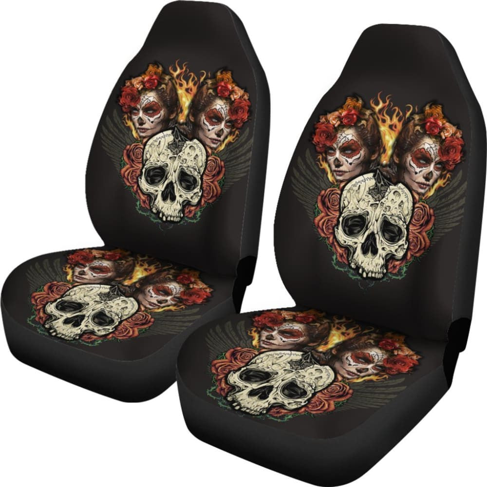 Fire Sugar Skull Car Seat Covers