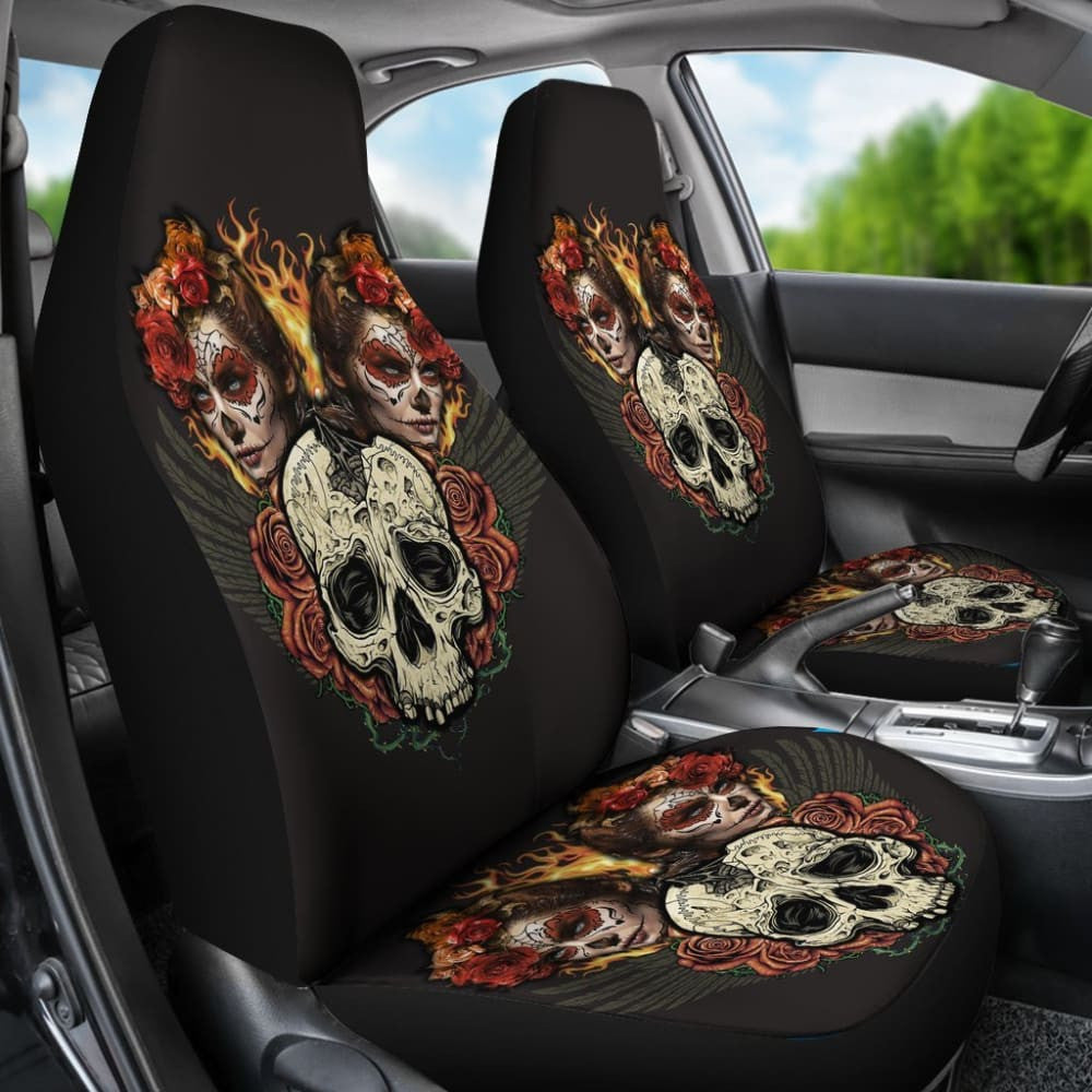 Fire Sugar Skull Car Seat Covers