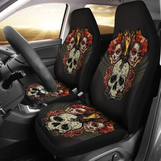 Fire Sugar Skull Car Seat Covers