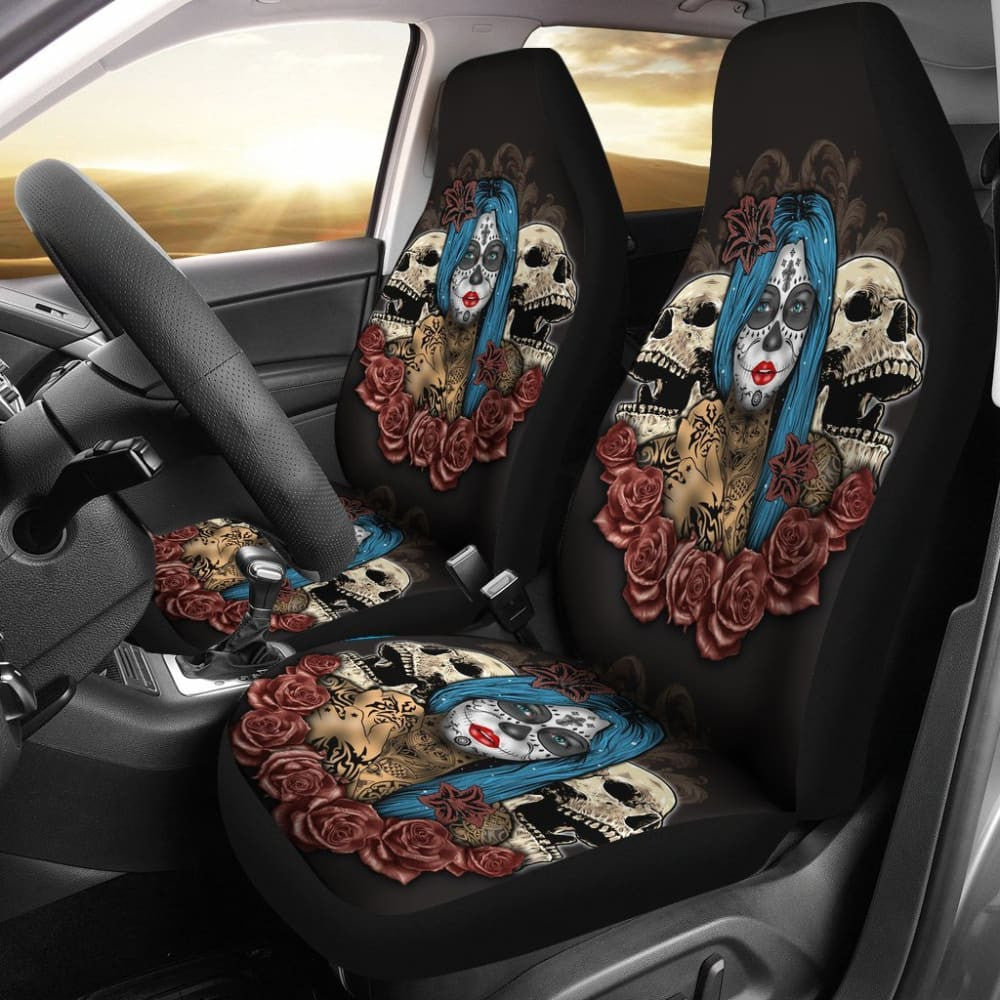 Blue Hair Sugar Skull Seat Covers