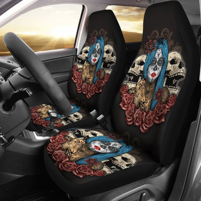 Blue Hair Sugar Skull Seat Covers