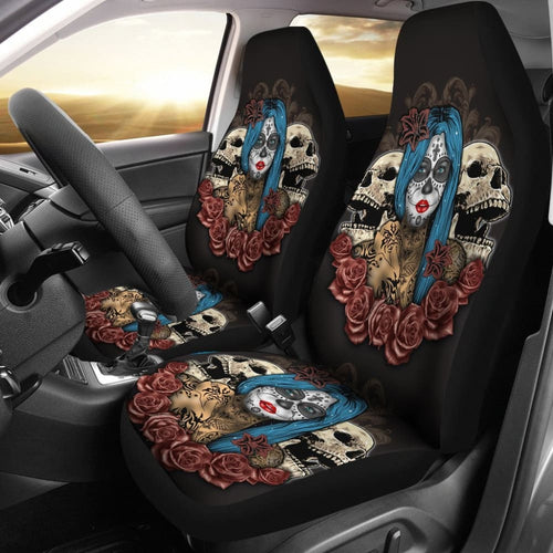 Blue Hair Sugar Skull Seat Covers