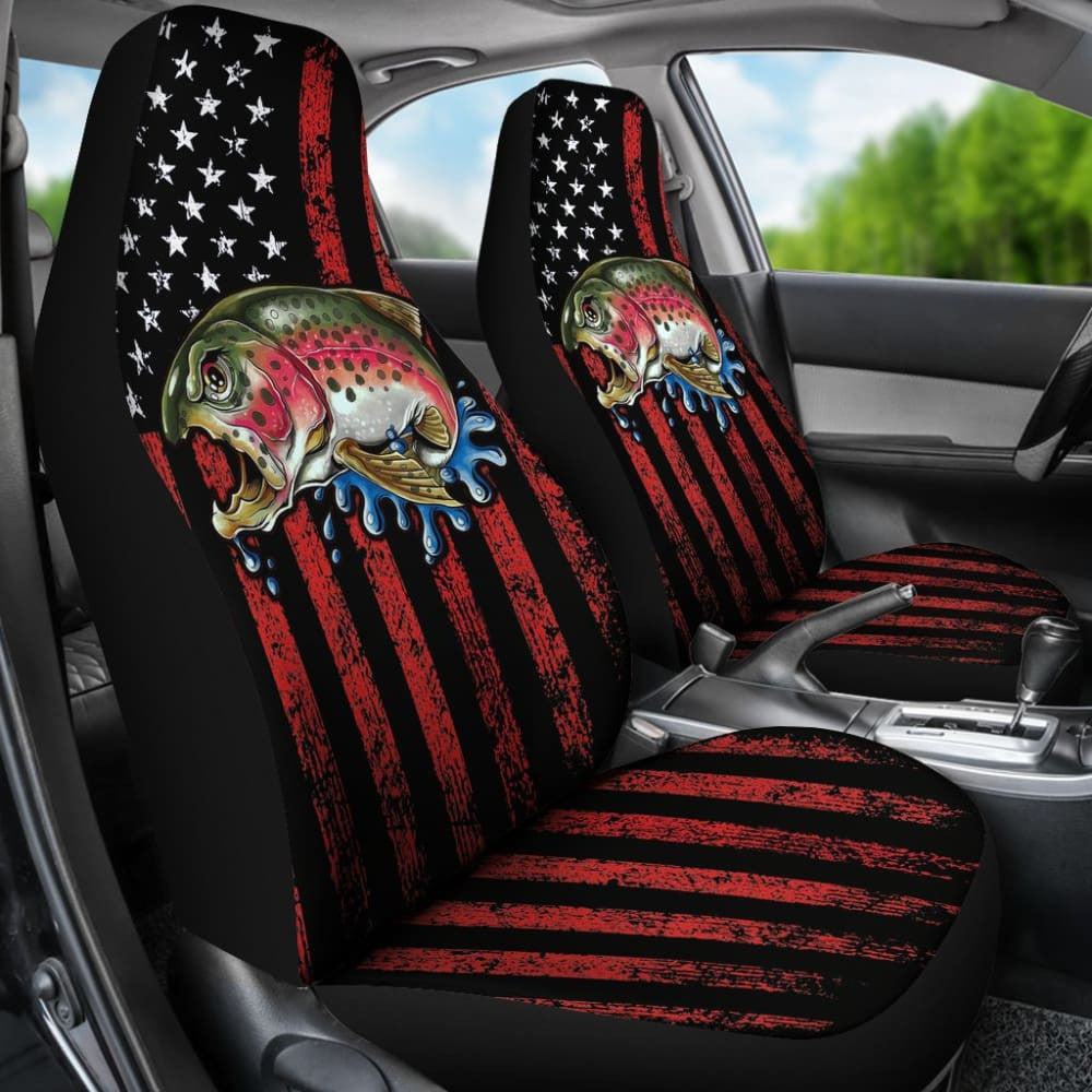 Trout Steelhead Fishing American Flag Printed Car Seat Covers