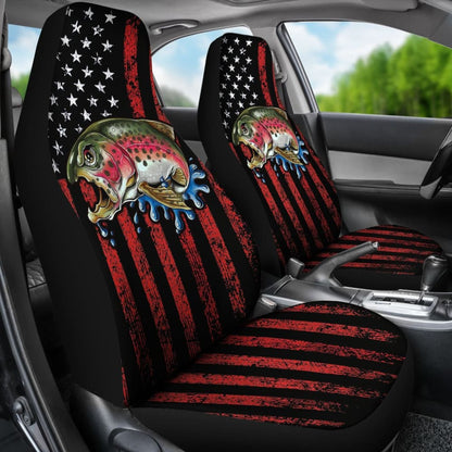 Trout Steelhead Fishing American Flag Printed Car Seat Covers