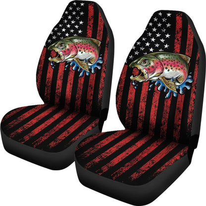 Trout Steelhead Fishing American Flag Printed Car Seat Covers