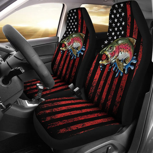 Trout Steelhead Fishing American Flag Printed Car Seat Covers