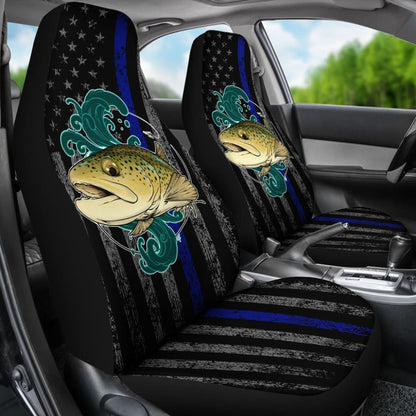 Brook Trout Fishing American Flag Thin Blue Line Car Seat Covers