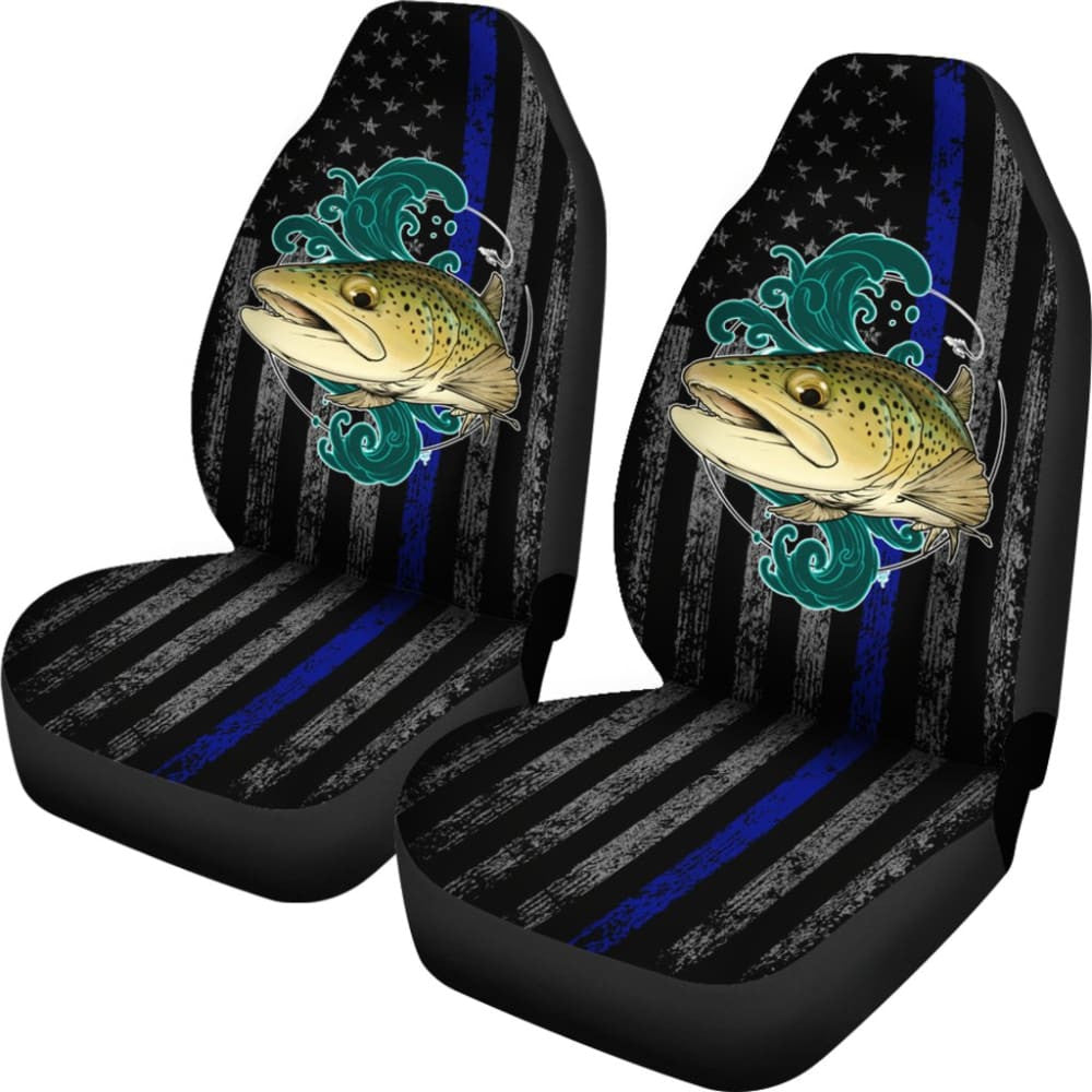 Brook Trout Fishing American Flag Thin Blue Line Car Seat Covers