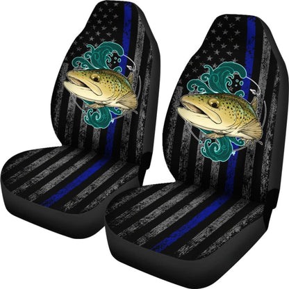 Brook Trout Fishing American Flag Thin Blue Line Car Seat Covers