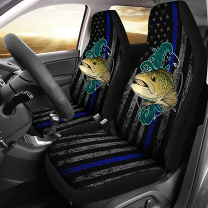 Brook Trout Fishing American Flag Thin Blue Line Car Seat Covers
