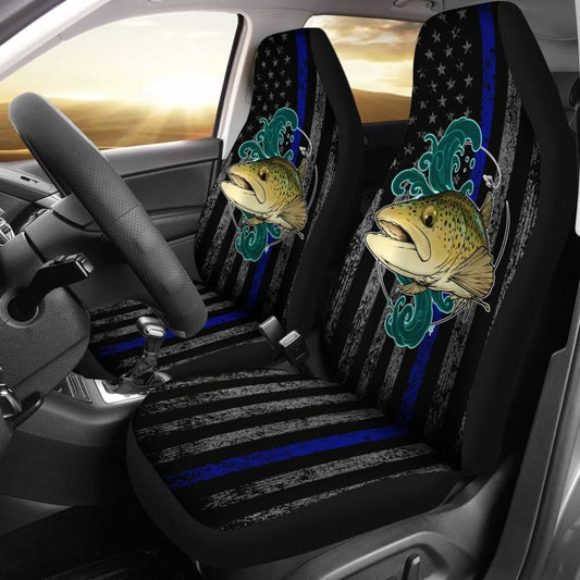 Brook Trout Fishing American Flag Thin Blue Line Car Seat Covers