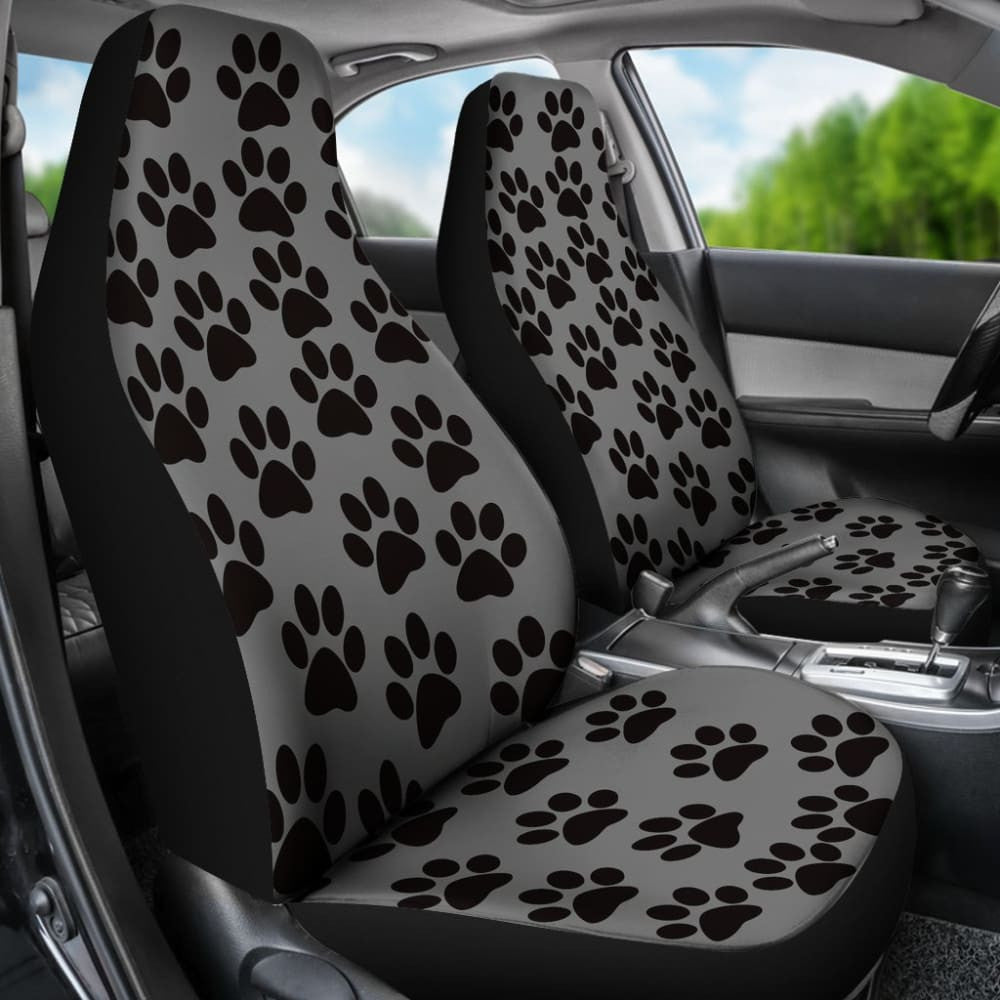 Paw Print Car Seat Covers Grey/Black -