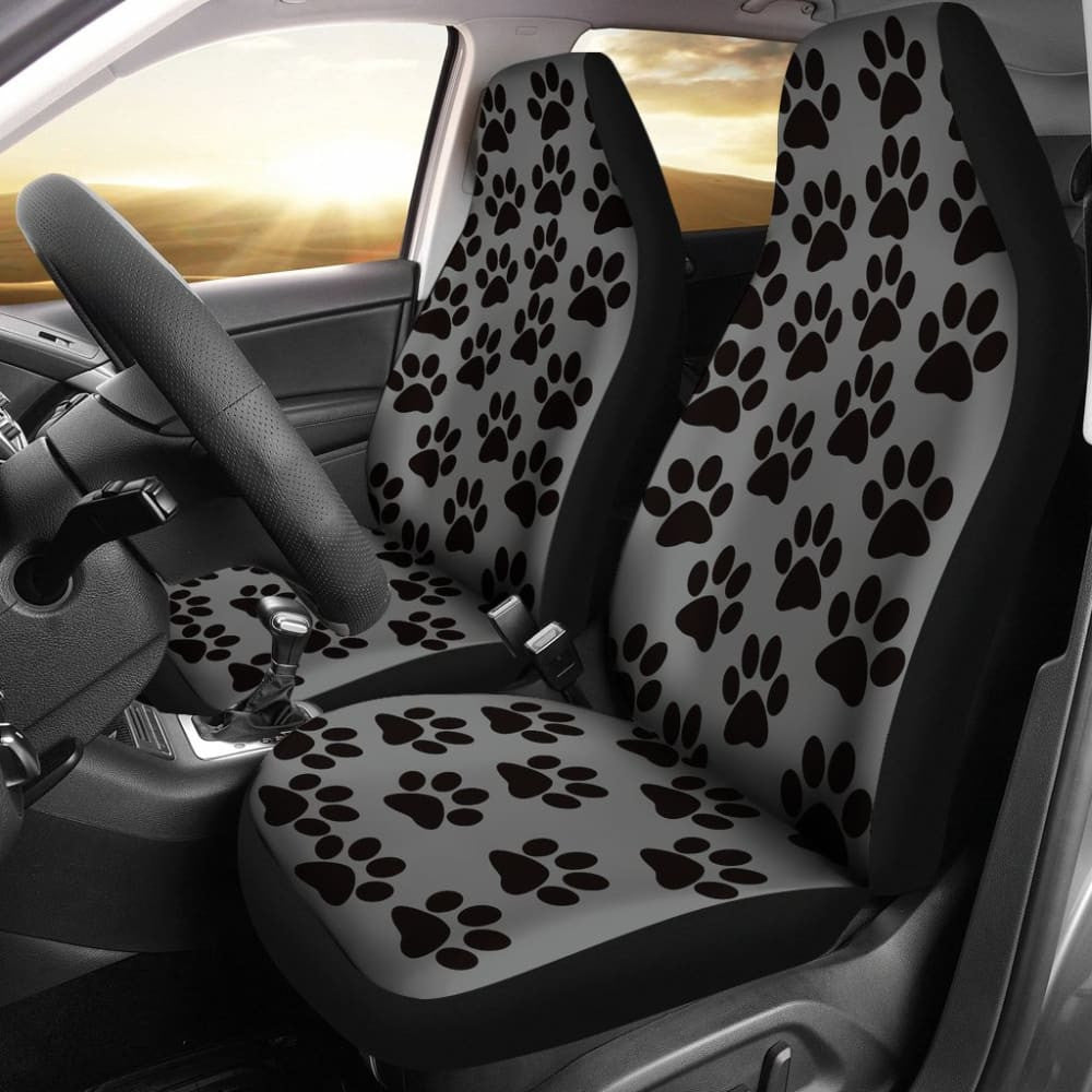 Paw Print Car Seat Covers Grey/Black -