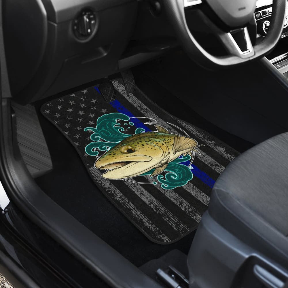 Brook Trout Fishing American Flag Thin Blue Line Car Floor Mats