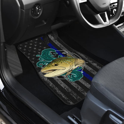 Brook Trout Fishing American Flag Thin Blue Line Car Floor Mats