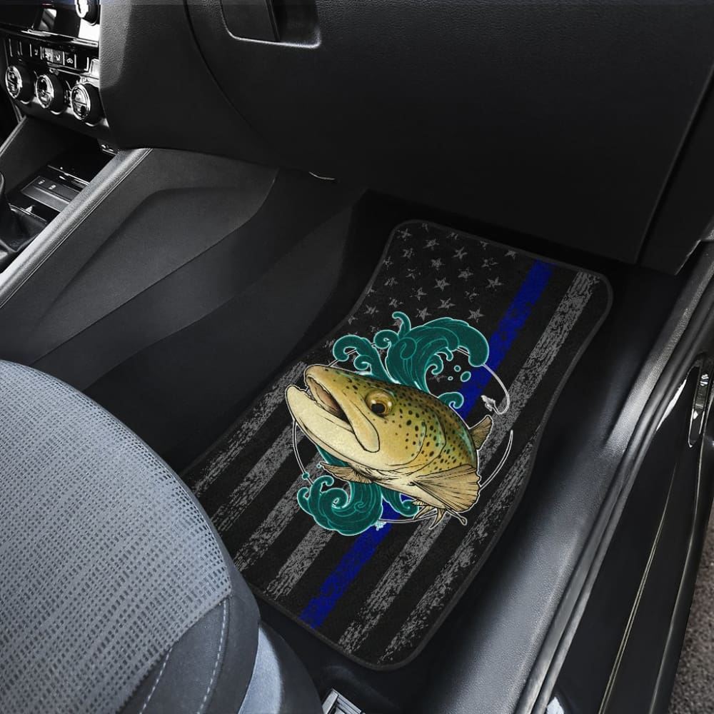 Brook Trout Fishing American Flag Thin Blue Line Car Floor Mats