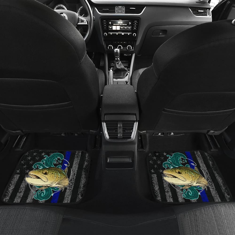 Brook Trout Fishing American Flag Thin Blue Line Car Floor Mats