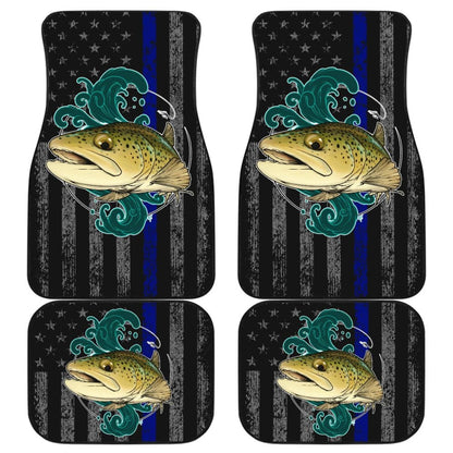 Brook Trout Fishing American Flag Thin Blue Line Car Floor Mats