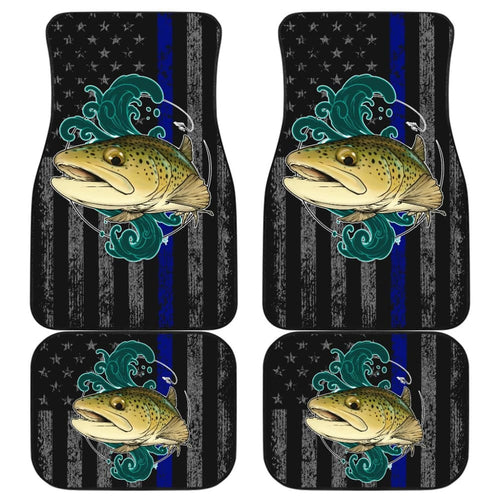 Brook Trout Fishing American Flag Thin Blue Line Car Floor Mats