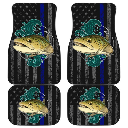 Brook Trout Fishing American Flag Thin Blue Line Car Floor Mats
