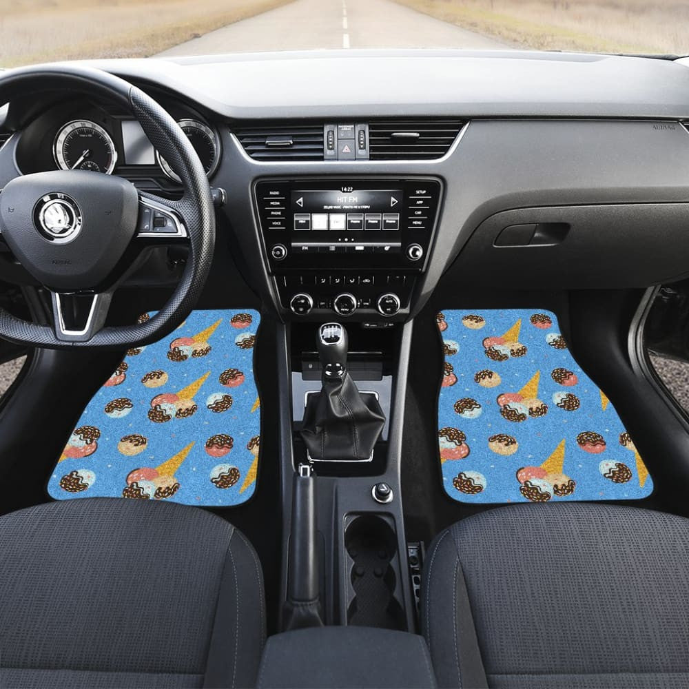 Funny Cute Ice Cream Blue Background Car Floor Mats