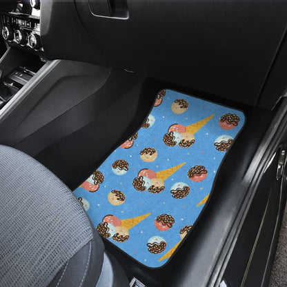 Funny Cute Ice Cream Blue Background Car Floor Mats