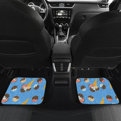 Funny Cute Ice Cream Blue Background Car Floor Mats
