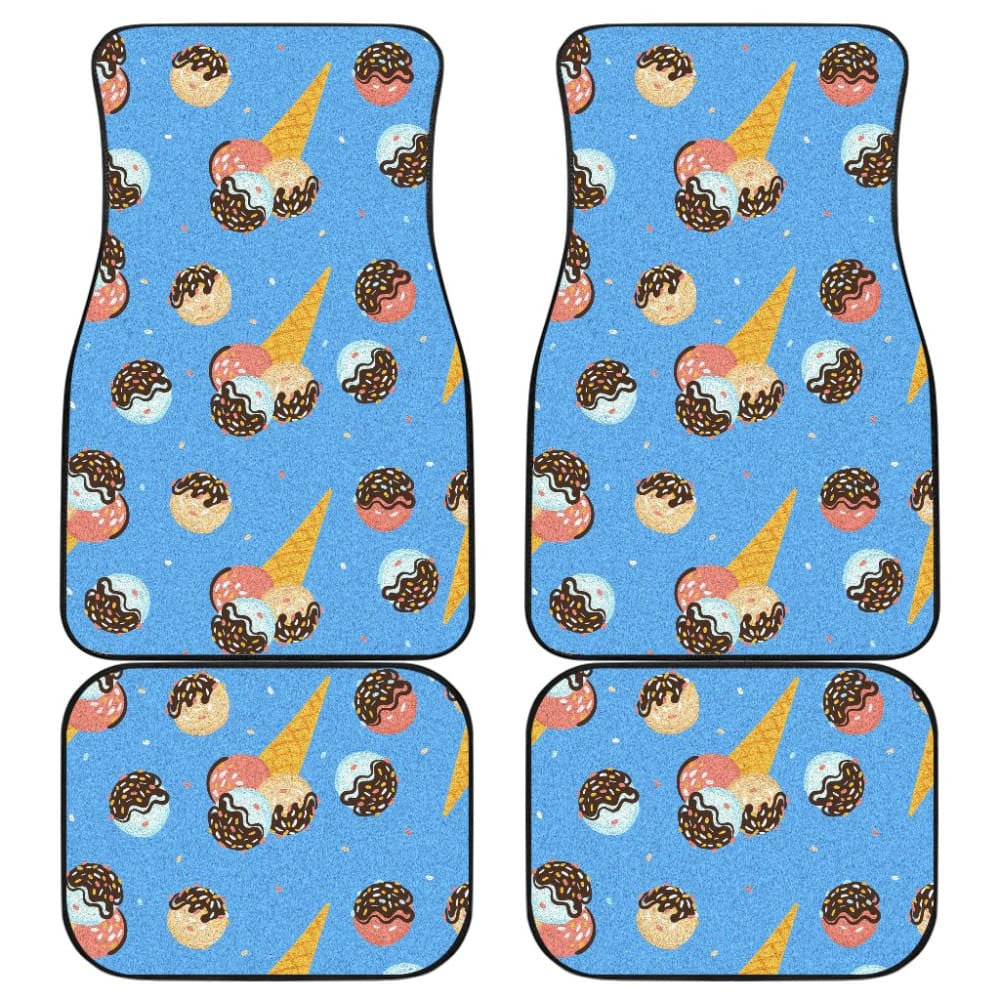 Funny Cute Ice Cream Blue Background Car Floor Mats