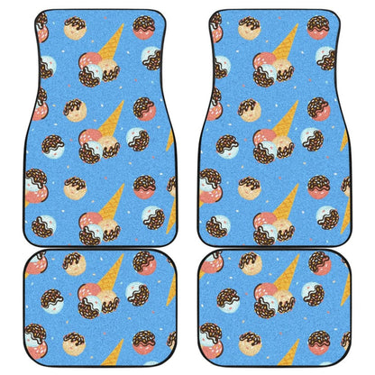 Funny Cute Ice Cream Blue Background Car Floor Mats