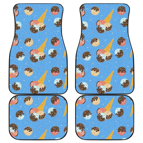 Funny Cute Ice Cream Blue Background Car Floor Mats