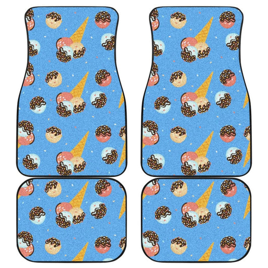 Funny Cute Ice Cream Blue Background Car Floor Mats