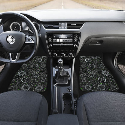 B&W Celestial With Green Stars Front And Back Car Mats