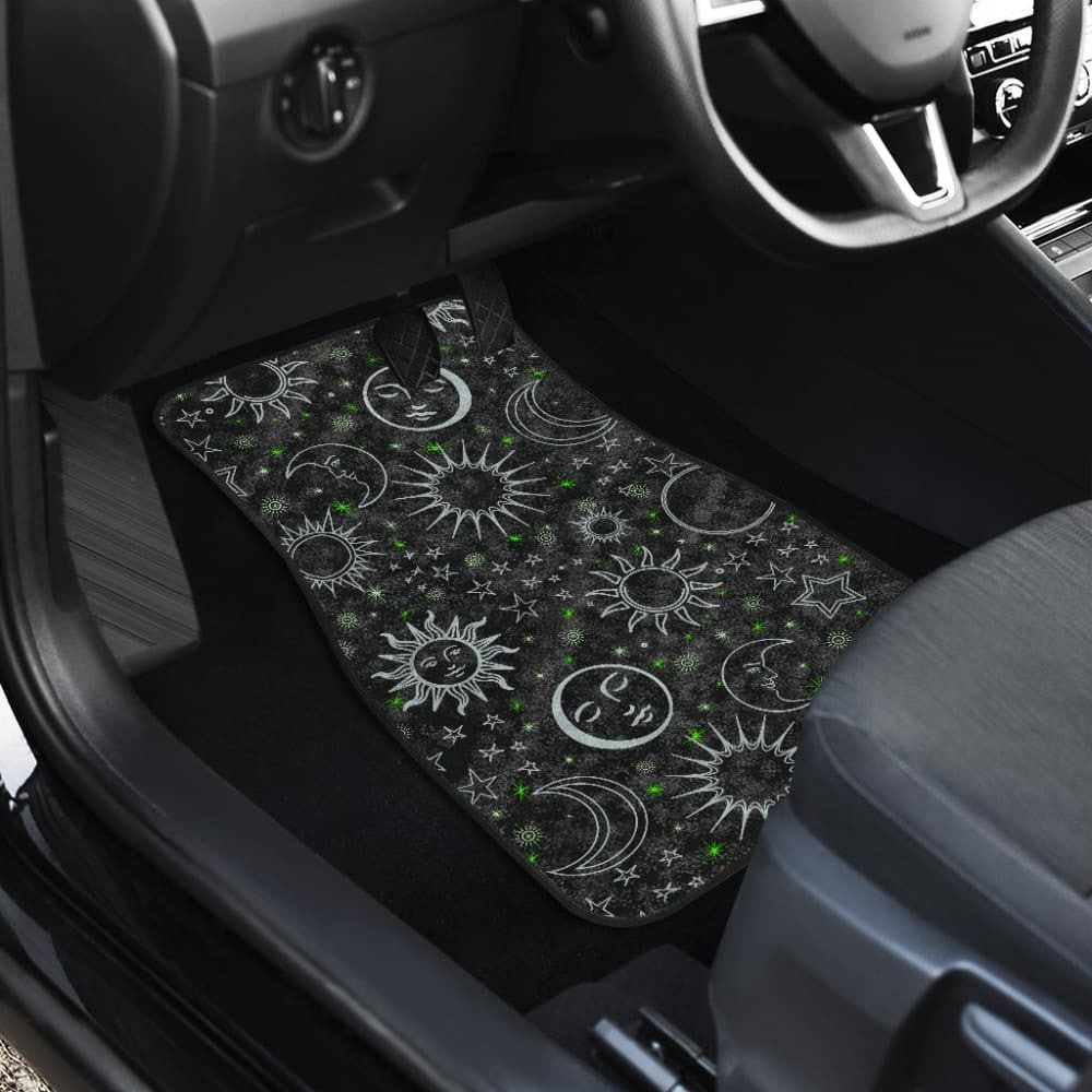B&W Celestial With Green Stars Front And Back Car Mats