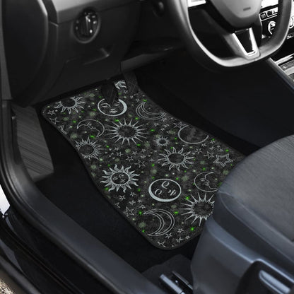 B&W Celestial With Green Stars Front And Back Car Mats