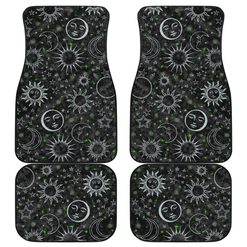 B&W Celestial With Green Stars Front And Back Car Mats