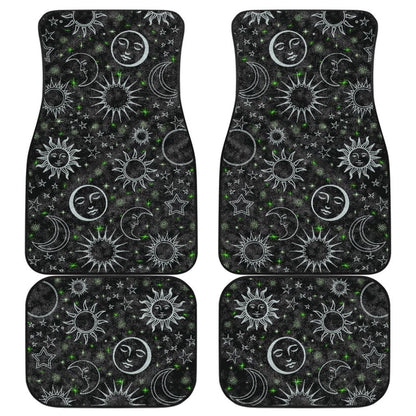 B&W Celestial With Green Stars Front And Back Car Mats
