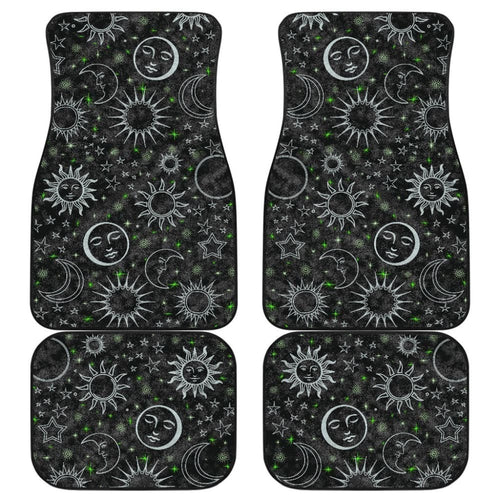 B&W Celestial With Green Stars Front And Back Car Mats