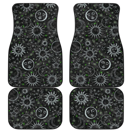 B&W Celestial With Green Stars Front And Back Car Mats