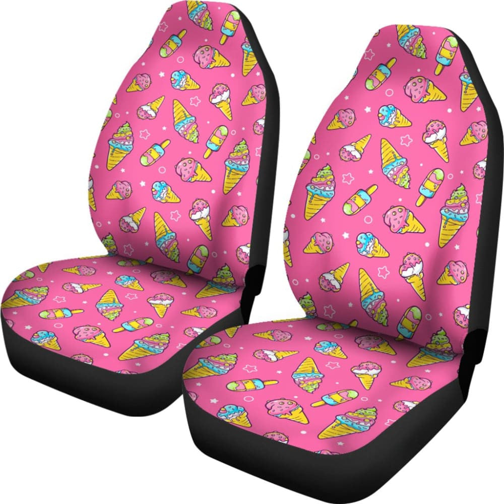 Funny Cute Ice Cream Pink Background Car Seat Covers