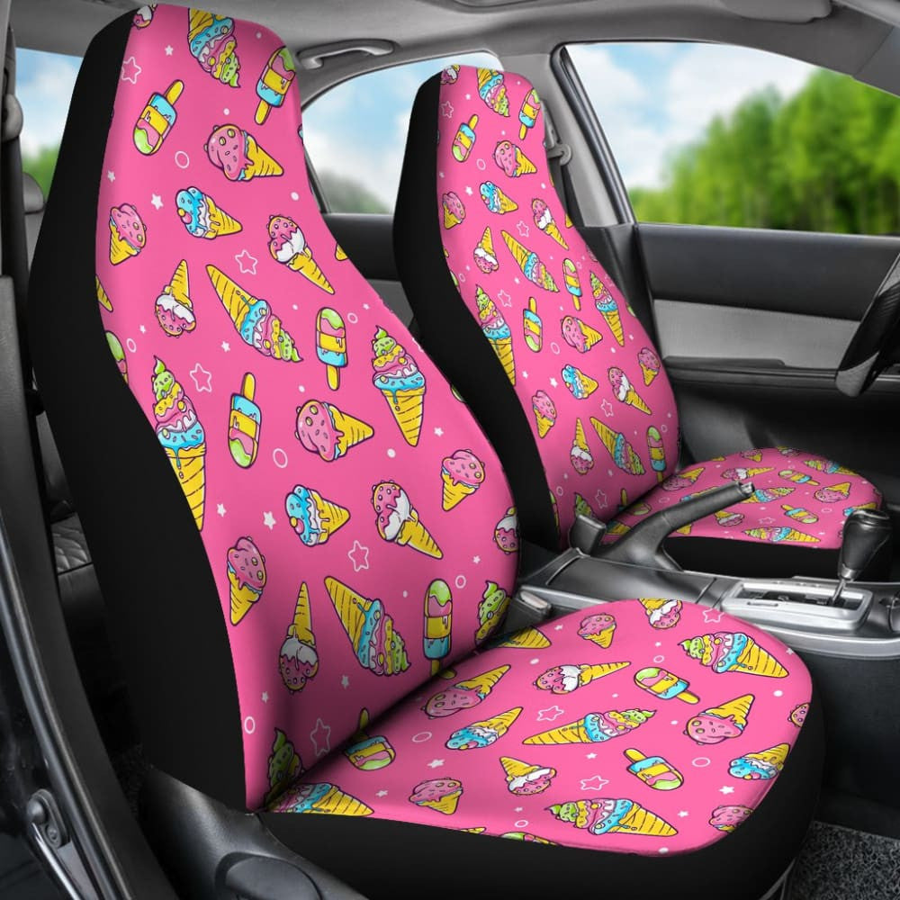 Funny Cute Ice Cream Pink Background Car Seat Covers