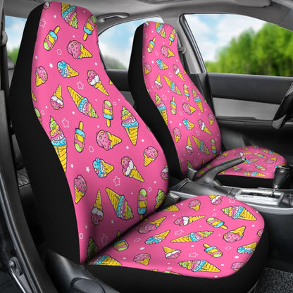 Funny Cute Ice Cream Pink Background Car Seat Covers