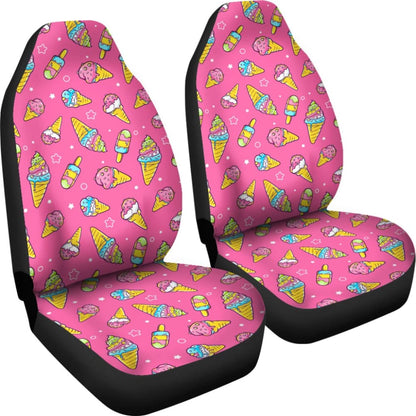 Funny Cute Ice Cream Pink Background Car Seat Covers