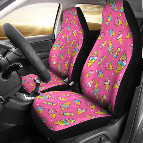 Funny Cute Ice Cream Pink Background Car Seat Covers