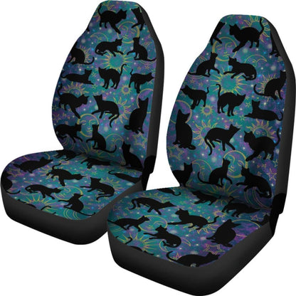 Teal Celestial Stars Moons Suns With Black Cats Silhouettes Car Seat Covers