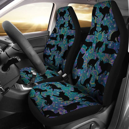 Teal Celestial Stars Moons Suns With Black Cats Silhouettes Car Seat Covers